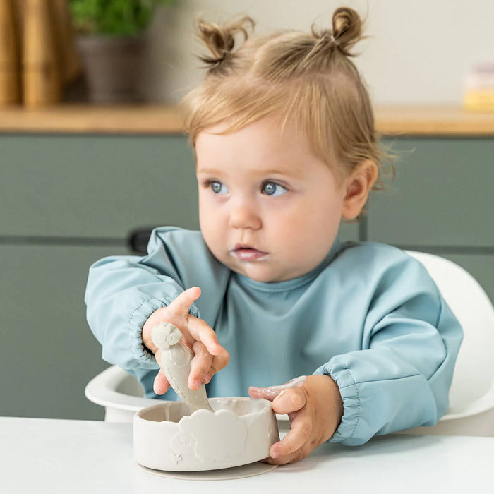 Done by Deer - Silicone Stick&Stay bowl & baby spoon - Sheepy Sand