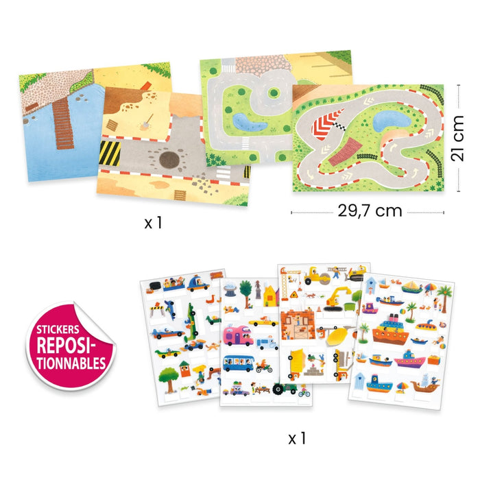 Djeco - Op te tillen stickers - Voertuigen