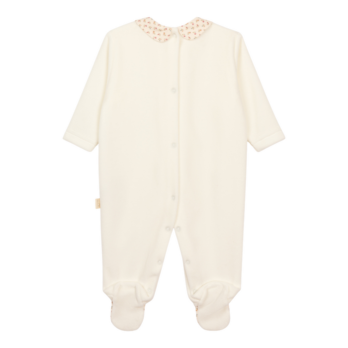 Baby Gi - Ivory velours footie Heather with bow