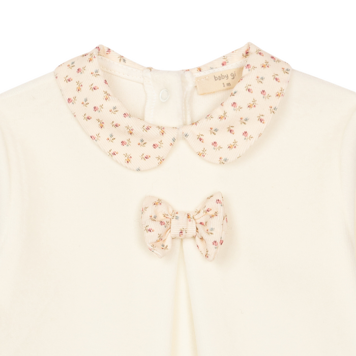Baby Gi - Ivory velours footie Heather with bow