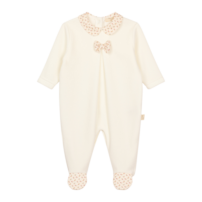 Baby Gi - Ivory velours footie Heather with bow