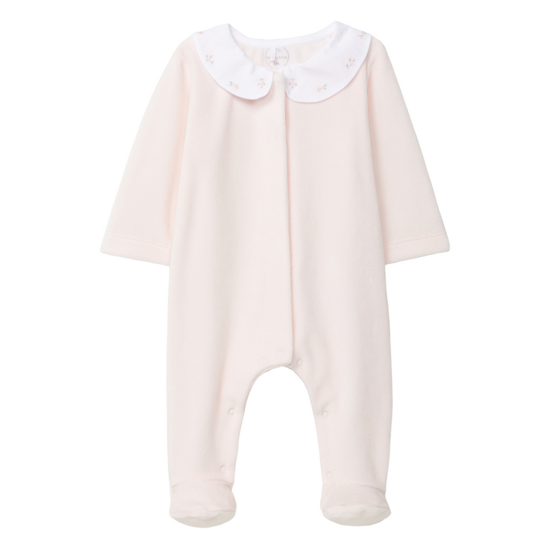 Laranjinha - Babypakje in roze velours met fijn kraagje
