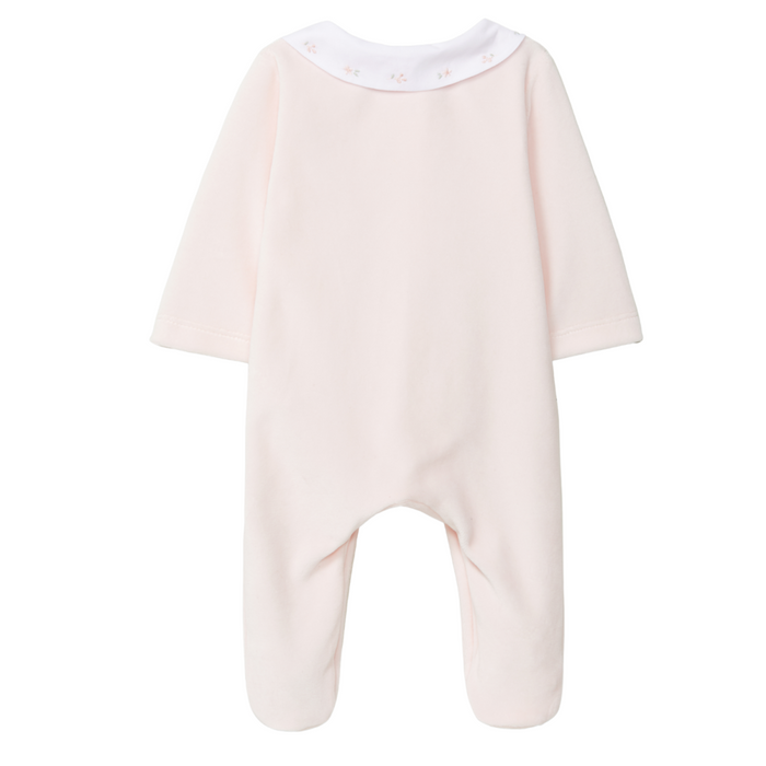Laranjinha - Babypakje in roze velours met fijn kraagje