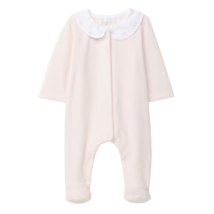 Laranjinha - Babypakje in roze velours met fijn kraagje