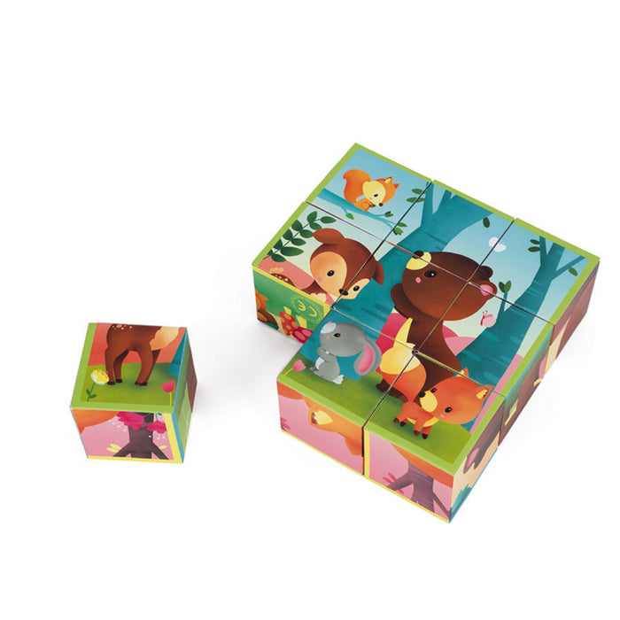 Janod - Kubkid - 9 Cubes Bos Dieren