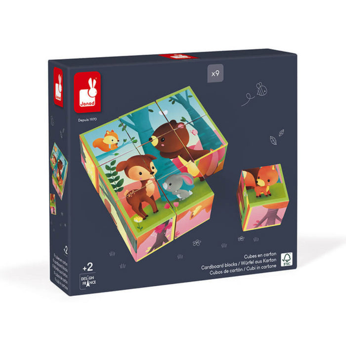 Janod - Kubkid - 9 Cubes Bos Dieren