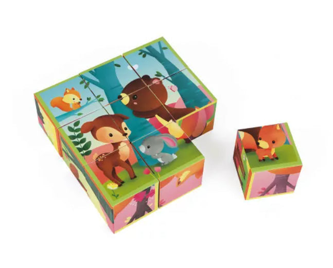 Janod - Kubkid - 9 Cubes Bos Dieren