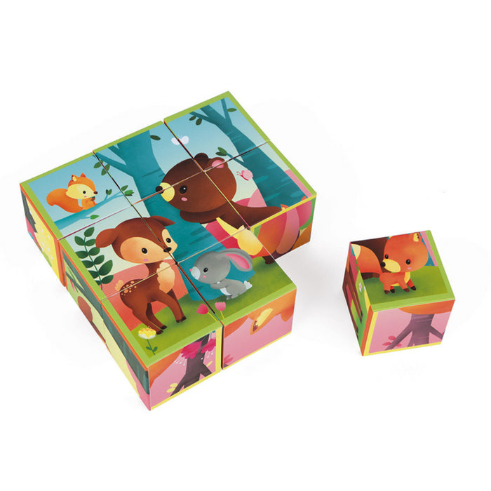 Janod - Kubkid - 9 Cubes Bos Dieren