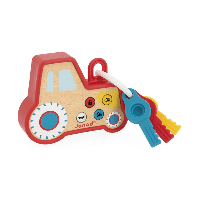 Janod - Houten sleutelhanger met licht en geluid – Tractor
