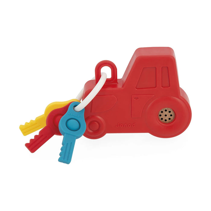 Janod - Houten sleutelhanger met licht en geluid – Tractor