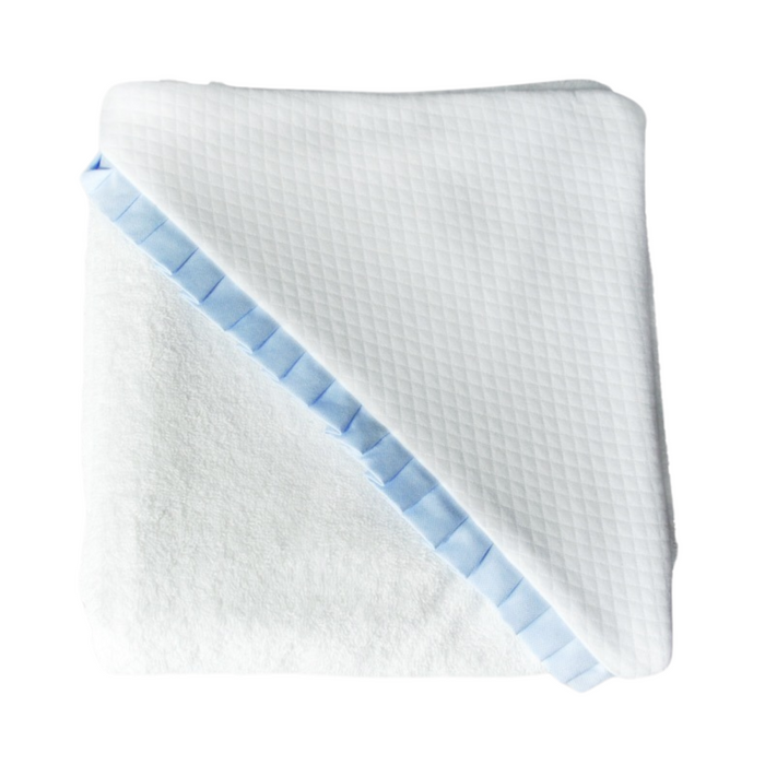 Living Nature - Kaphanddoek met oxford detail - Wit/blauw
