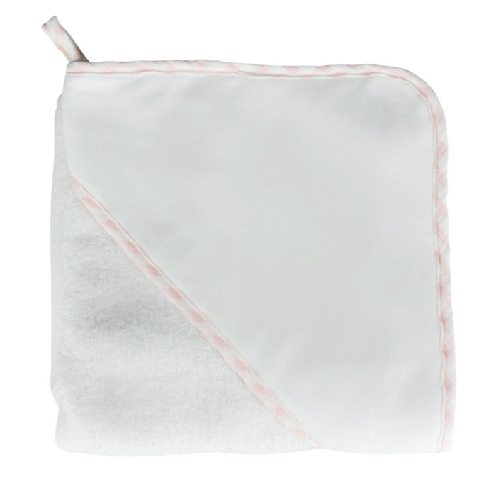 Living Nature - Kaphanddoek met biesje - Wit/roze (80x80)