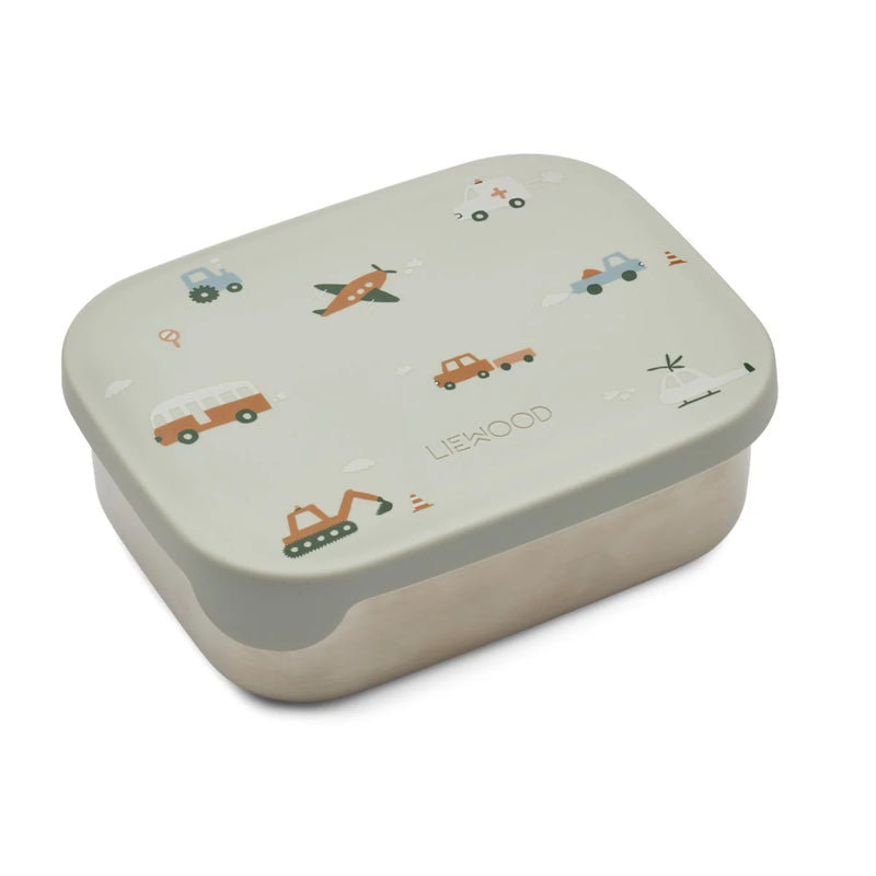 Liewood - Arthur steel lunchbox - Vehicles/dove blue mix