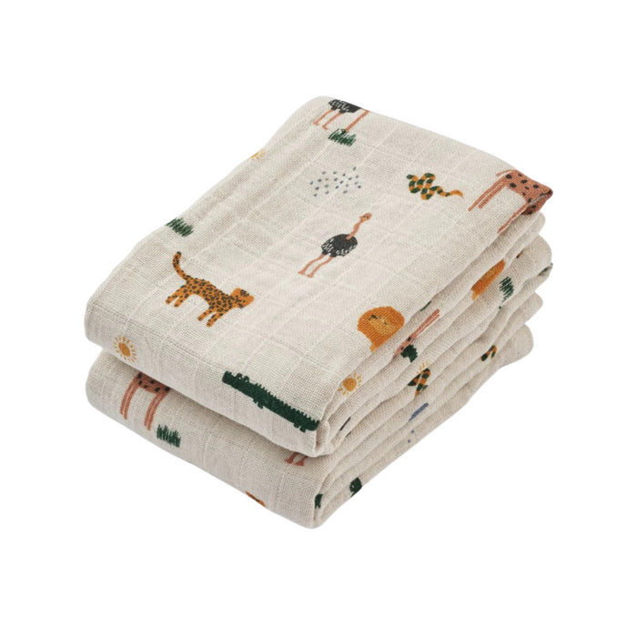 Liewood - Lewis Muslin Cloth 2-Pack - Safary Sandy mix