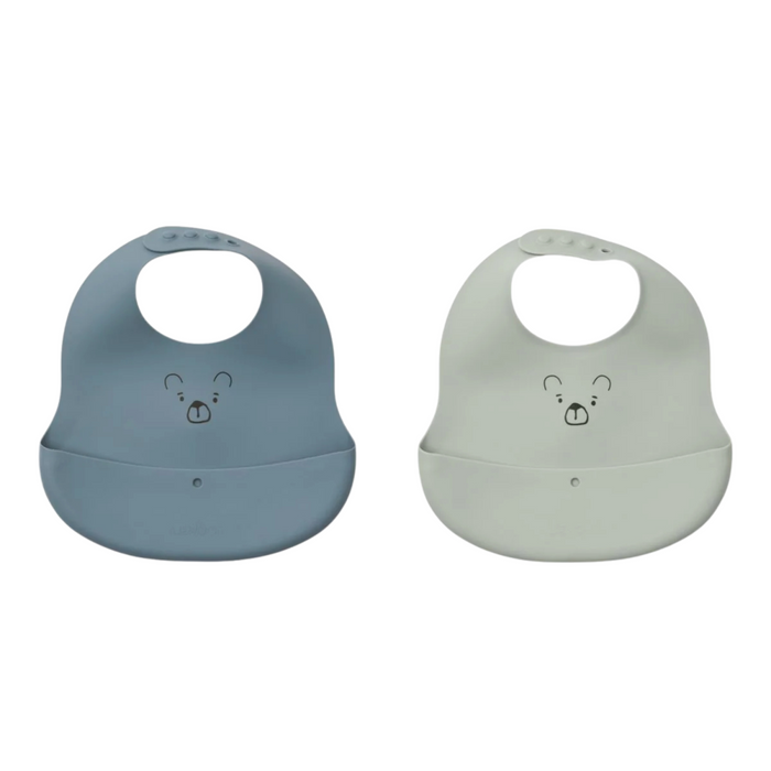 Liewood - Ember Printed Bib 2-pack - Mr Bear dove blue / whale blue