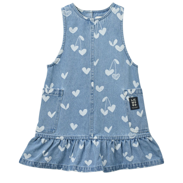 Liewood - Angelica Printed Denim frill Dress - Sweethearts / light blue denim