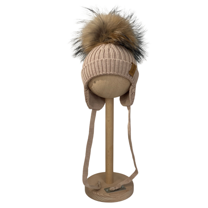 Il Trenino - Wollen pilotenmuts met grote pompon - Beige