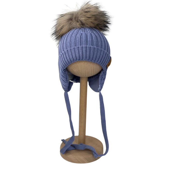 Il Trenino - Wollen pilotenmuts met grote pompon - Blauw