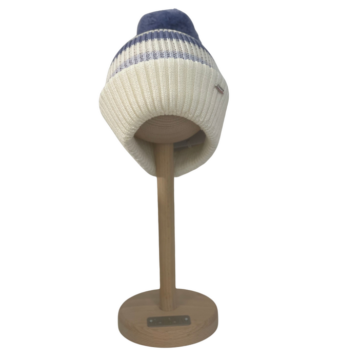 Il Trenino - Wollen muts met pompon - Blauw/wit gestreept