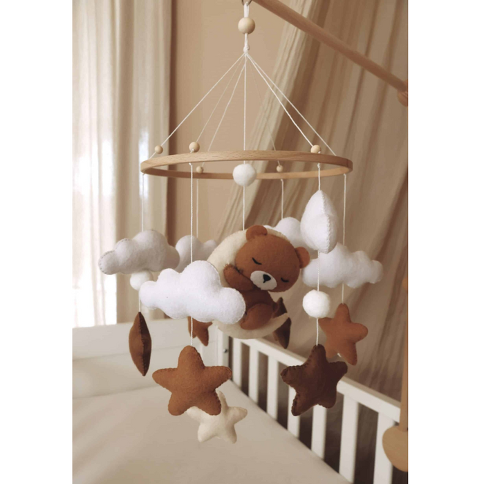 Little Loua - Handgemaakte slapende teddybeer muziekmobiel