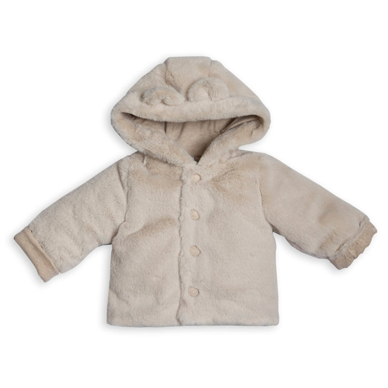 First - Beige hooded coat fur