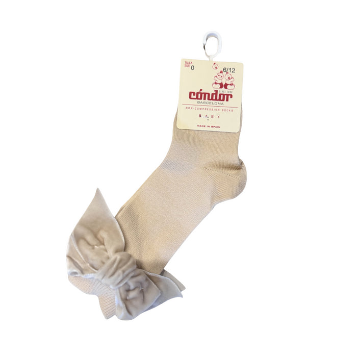 Condor - Cotton knee socks with side velvet bow beige