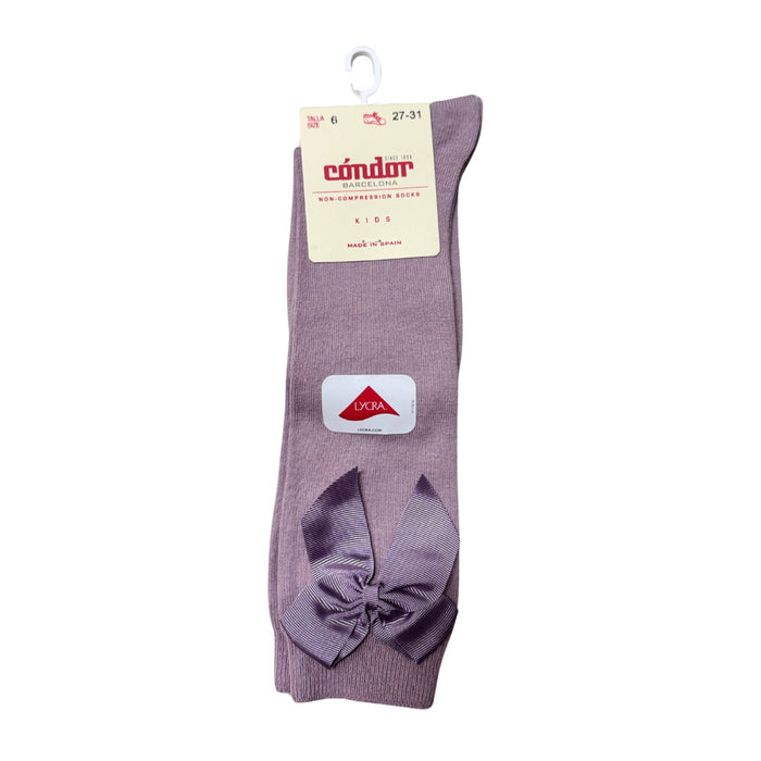 Condor - Cotton knee socks with side grosgrain bow purple