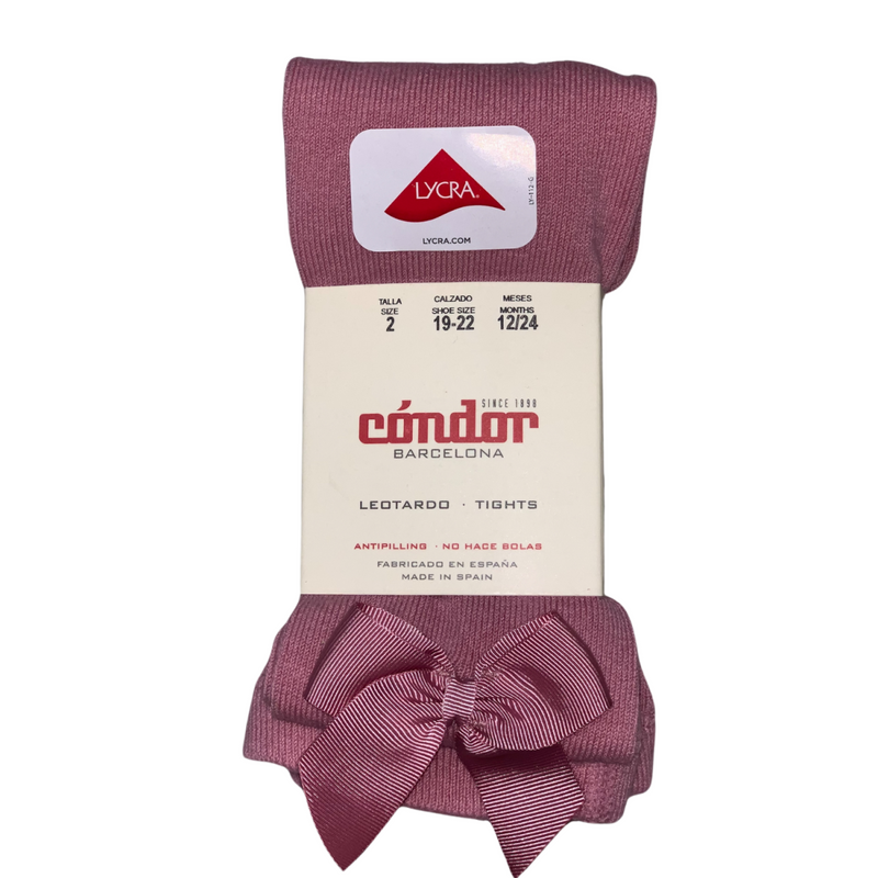 Condor - Cotton tights with side grosgrain bow blush