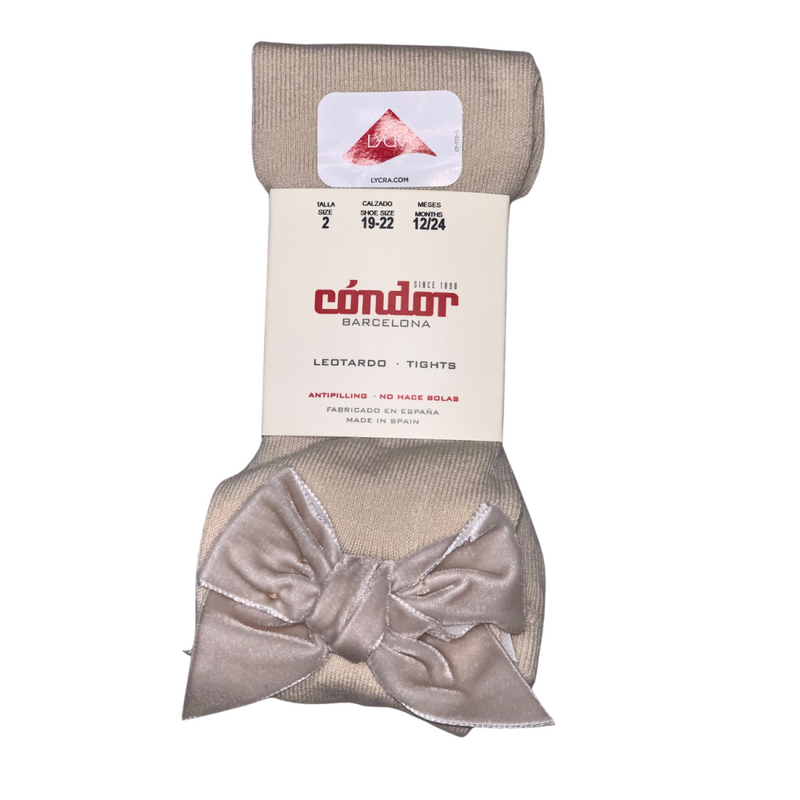 Condor - Cotton tights with side velvet bow beige