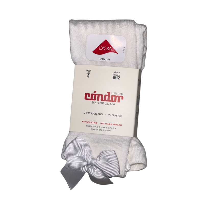 Condor - Cotton tights with side grosgrain bow white