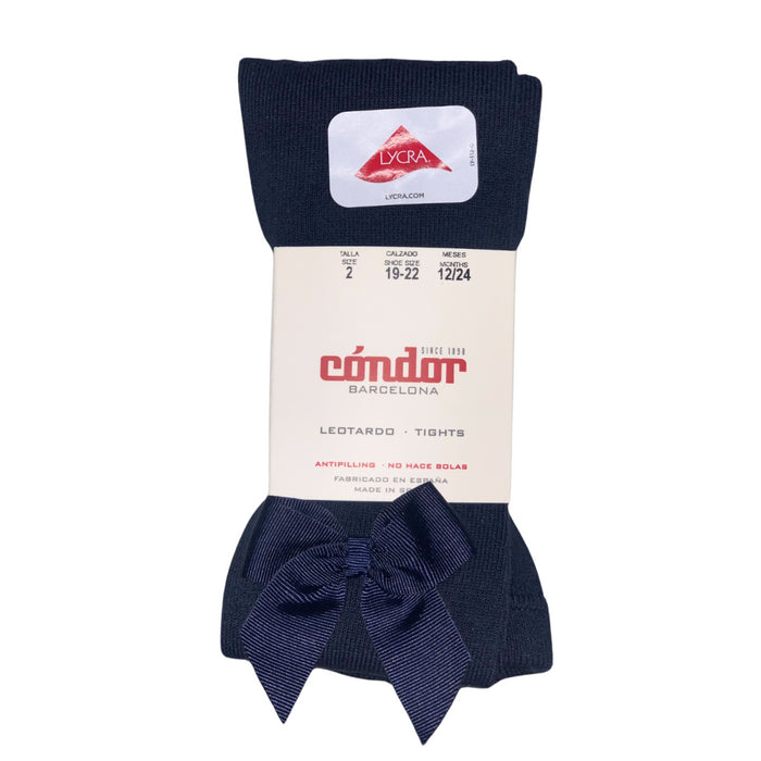 Condor - Cotton tights with side grosgrain bow blue