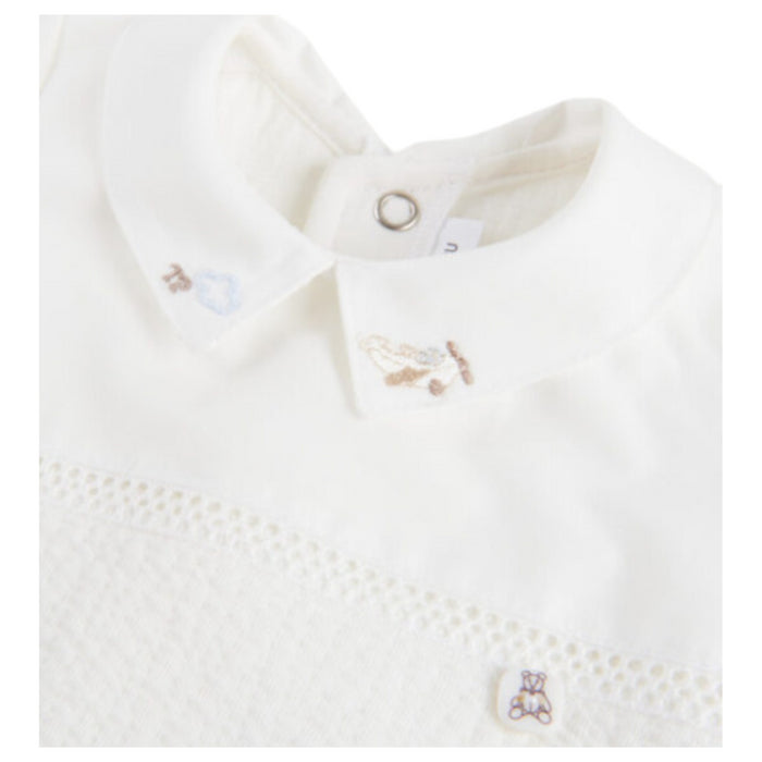 Théophile & Patachou - Casual baby uitzet - Kruippakje gewafeld kant vliegtuig -  Ivoor M:  3M