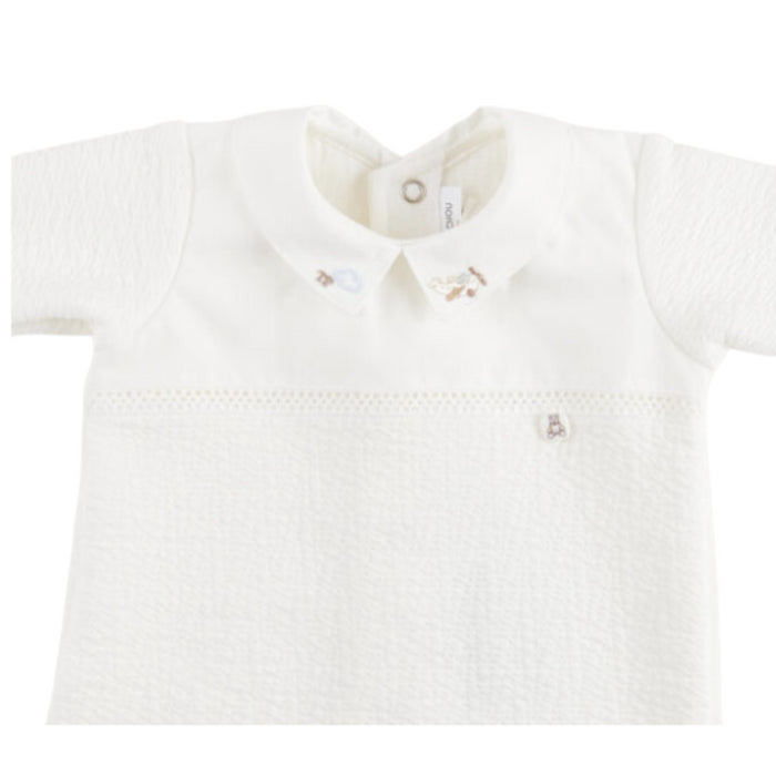 Théophile & Patachou - Casual baby uitzet - Kruippakje gewafeld kant vliegtuig -  Ivoor M:  3M