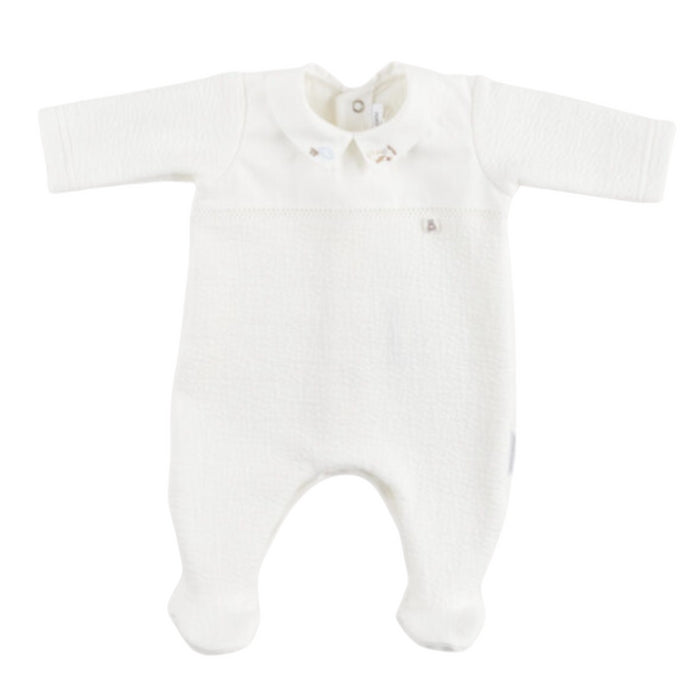 Théophile & Patachou - Casual baby uitzet - Kruippakje gewafeld kant vliegtuig -  Ivoor M:  3M