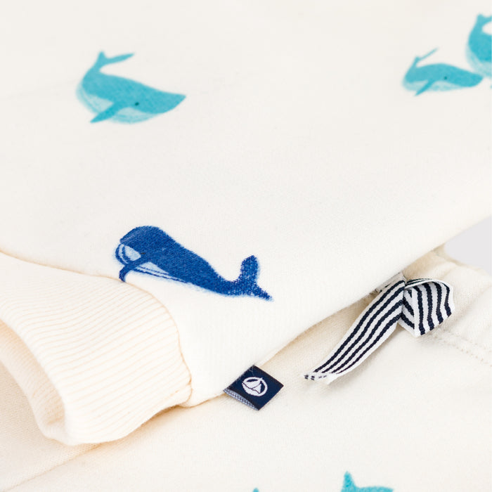 Petit Bateau - Sweatshirt en broekje van katoen met walvisprint