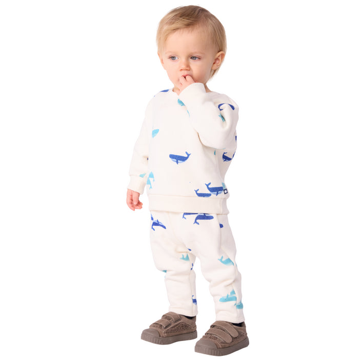 Petit Bateau - Sweatshirt en broekje van katoen met walvisprint