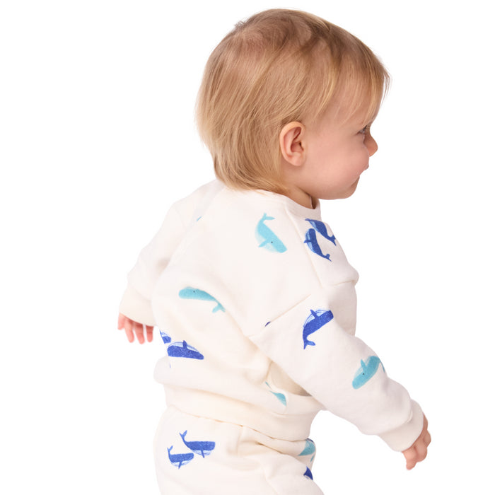 Petit Bateau - Sweatshirt en broekje van katoen met walvisprint