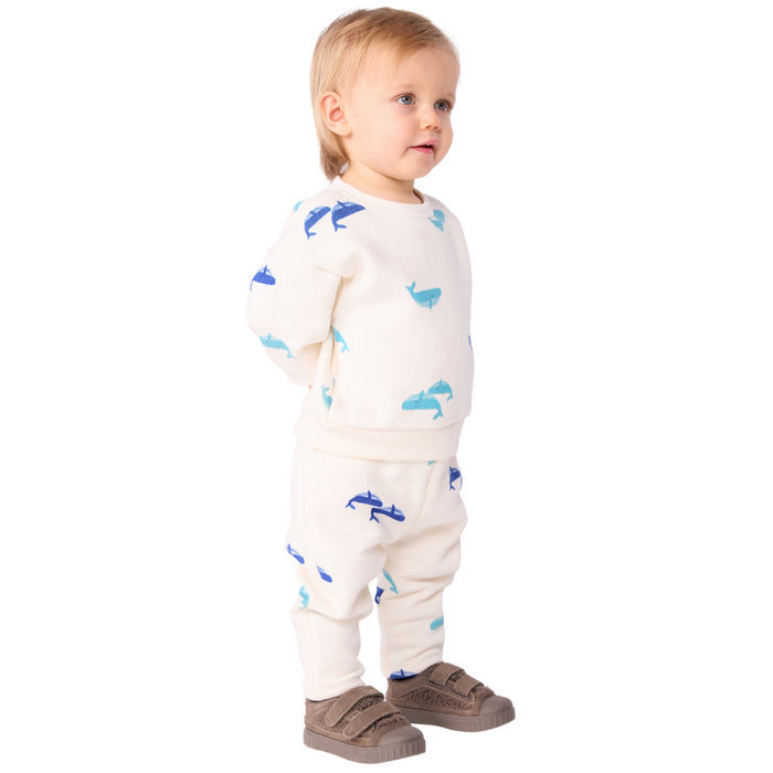 Petit Bateau - Sweatshirt en broekje van katoen met walvisprint