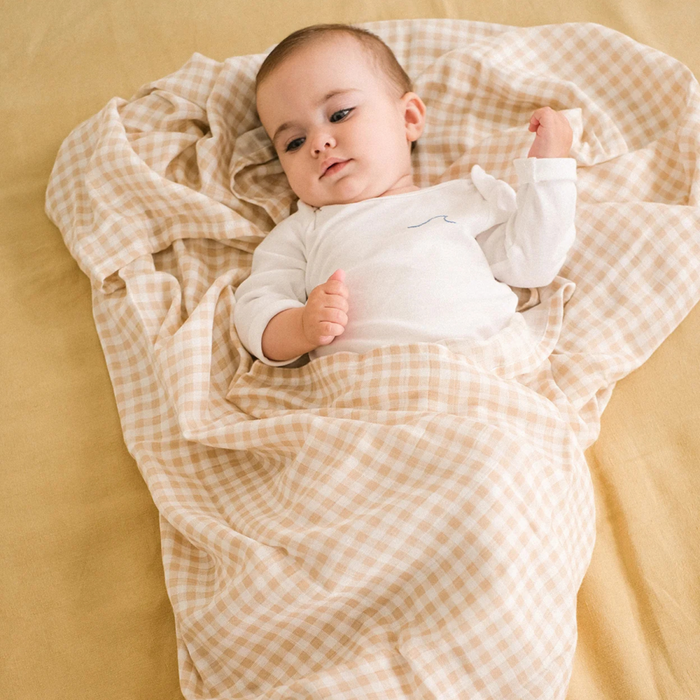 Molis&Co - Muslin bamboo blanket - Vichy Sand 120x120