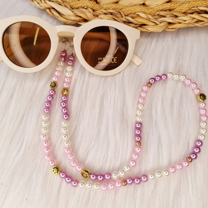 Happy by Lies - Zonnebrilkoord Smiley parel - Roze/Lila