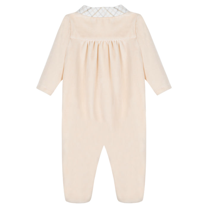 Patachou - Jersey velour babygrow with check details