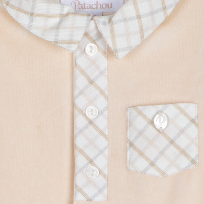 Patachou - Jersey velour babygrow with check details