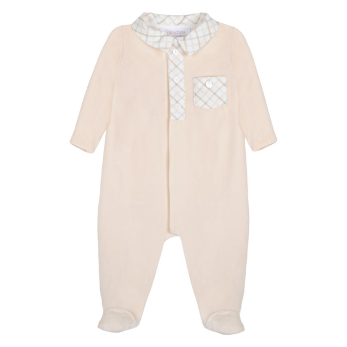 Patachou - Jersey velour babygrow with check details