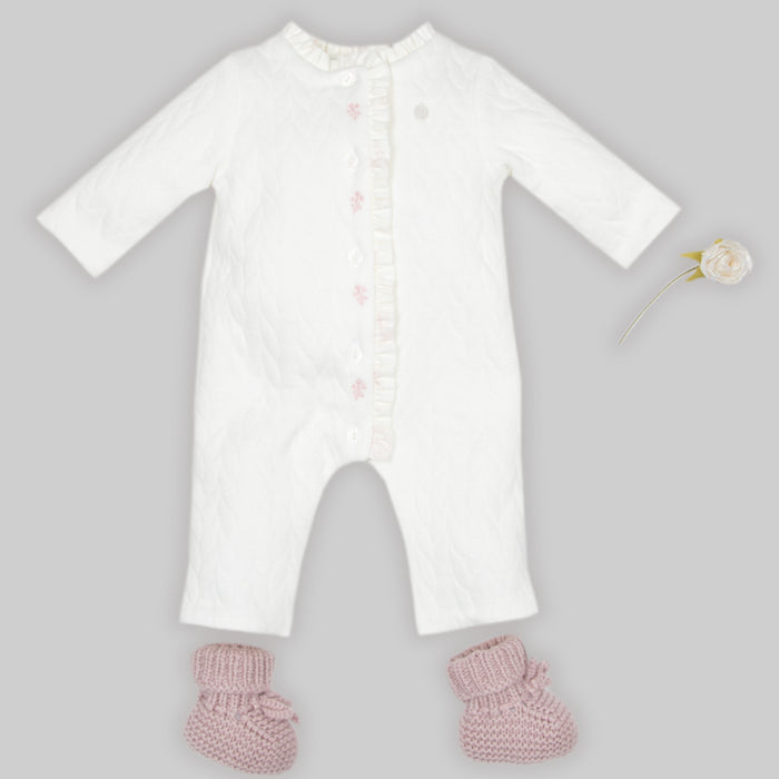 Patachou - Ecru knit babygrow with frill