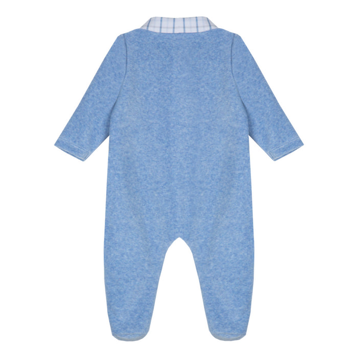 Patachou - Blue velour check collar babygrow
