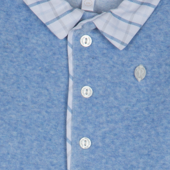 Patachou - Blue velour check collar babygrow