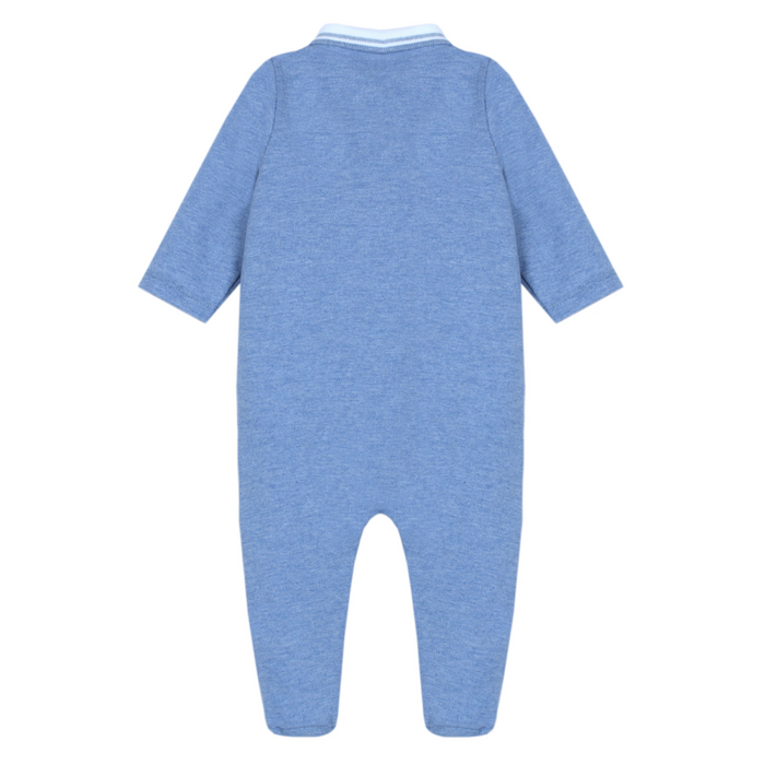 Patachou - Babypakje met voetjes en gestreept kraagje - Blue melange