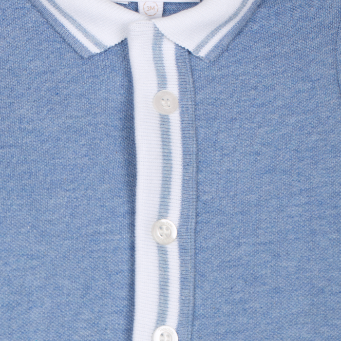 Patachou - Babypakje met voetjes en gestreept kraagje - Blue melange