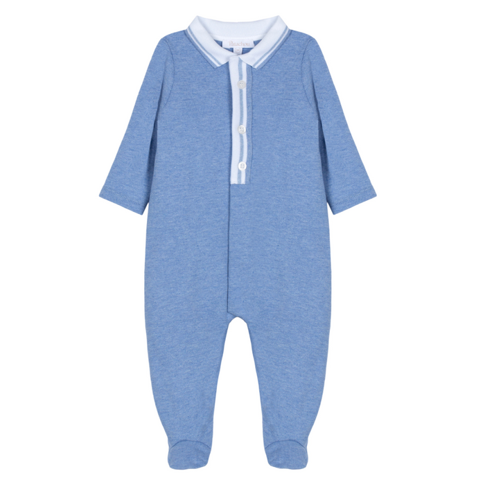 Patachou - Babypakje met voetjes en gestreept kraagje - Blue melange