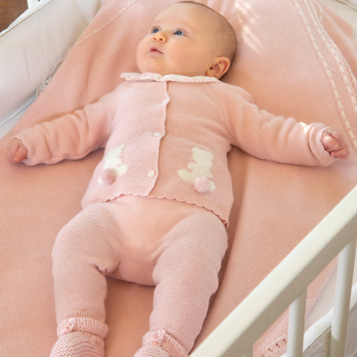 Patachou - Pink knit cardigan with bear embroideries